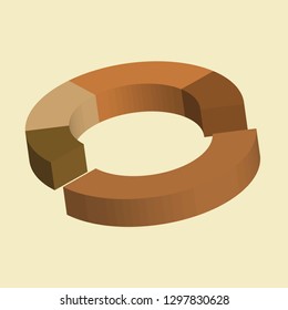 3D Infographics, donut circle divided into sectors charts