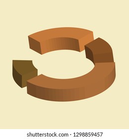 3D Infographics, donut circle divided into sectors charts
