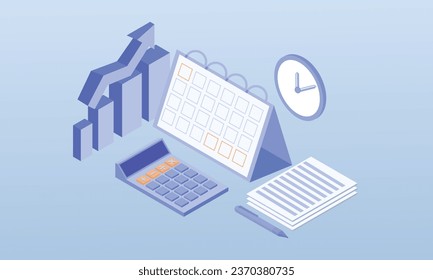 3D infographics, graphs, calendar, time.3D design.isometric vector design Illustration.