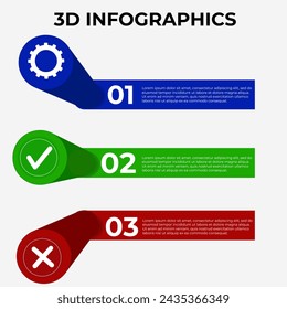 3D-Infografiken mit Punkten.
Mehrfarbige Infografiken.
Volumetrische Vektor-Infografik mit Textfeld