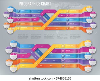 3D infographics style colored arrows, plexiform roadmap paths layout template with steps pointed to different ways and goals. Vector illustration