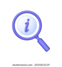 3D Information icon with magnifying glass. Trendy and modern vector in 3d style