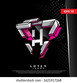 3D initial letter h metallic logo. modern icon, template design