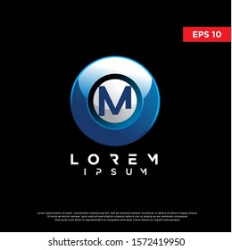 3d initial letter m inside sphere logo. modern icon, template design