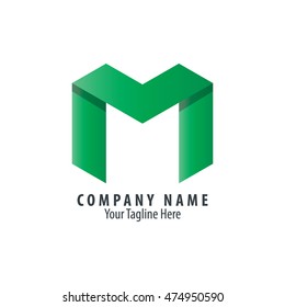 3D Initial Letter M Logo Green