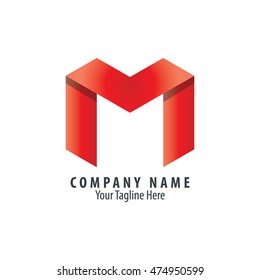 3D Initial Letter M Logo Red