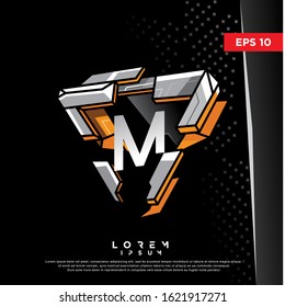 3D initial letter m metallic logo. modern icon, template design