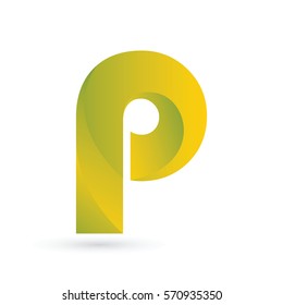 3d initial letter p logo typography design for brand and company identity. gradient green and yellow color