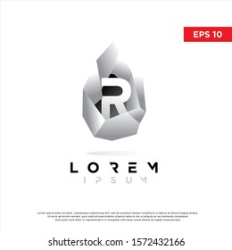 3d initial letter r inside crystal logo. modern jewelry icon, template design