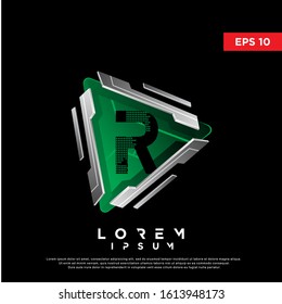 3D initial letter r play button logo. modern icon, template design