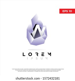 3d initial letter w inside crystal logo. modern jewelry icon, template design