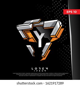 3D initial letter y metallic logo. modern icon, template design