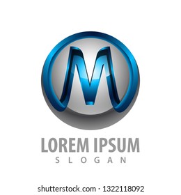 3D initial M letter logo concept design. Symbol graphic template element 