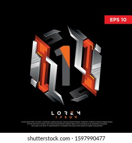 3D initial number 1 chrome hexagon logo. modern icon, template design