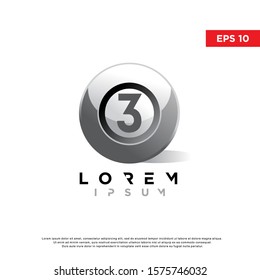 3d initial number 3 inside sphere logo isolated on white background. modern icon, template design