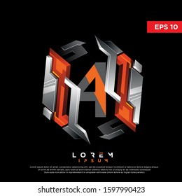 3D initial number 4 chrome hexagon logo. modern icon, template design
