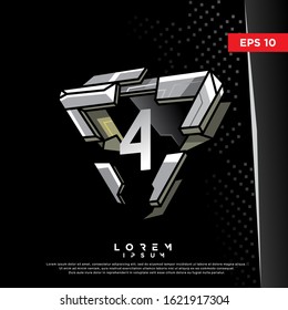 3D initial number 4 metallic logo. modern icon, template design