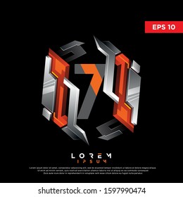 3D initial number 7 chrome hexagon logo. modern icon, template design