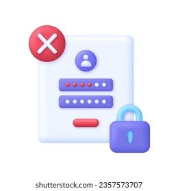 3D Inorrect Password. Personal data protection on the internet. Incorrect and correct data entering. User authorization, sign in to account, authentication page. Trendy and modern vector in 3d style.