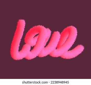 3d inscription love. Fluffy Fluffy gradient brush. Design for postcards, posters, brochures, prints. Modern style trend

