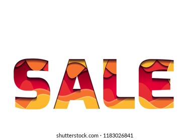 3d inscription of the Sale, made of layers of paper. Multi level illustration. Vector element for cards, banners, special offer and your creativity