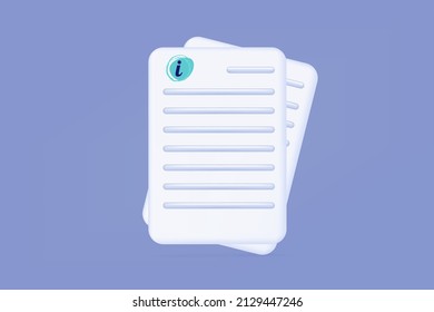 3d instruction icon, document Information sheet. User guide, manual. Paper checklist, informational data, answers to questions. Guide page with search results, for exam, business or test. Vector 