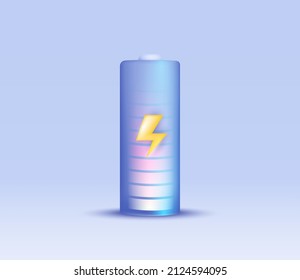 3d insulated battery, battery charge indicator, yellow lightning bolt on the case. The concept of battery charging technology. Vector illustration