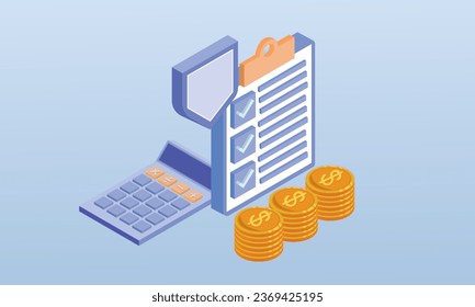 3D Insurance contract, fill out the document form .3D design.isometric vector design Illustration.