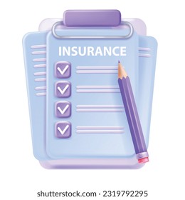 3D insurance icon, vector medical travel life policy, clipboard check mark secure hospital document. Personal emergency protection concept, urgent healthcare agreement. 3D insurance illustration