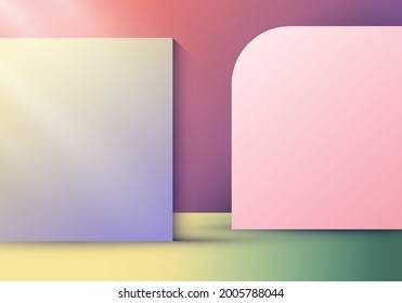 3D Interior room with part partition or backdrop and lighting background. Vector illustration