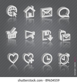 3D internet icon set on line gray background