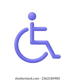 3D Invalid carriage icon. A disabled person in a wheelchair. Modern vector in 3d style.