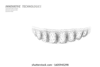 3D invisible orthodontic braces. Wonam smile tooth trainer. Dental theatment heath care medical banner. Low poly design dentist correction fix vector illustration