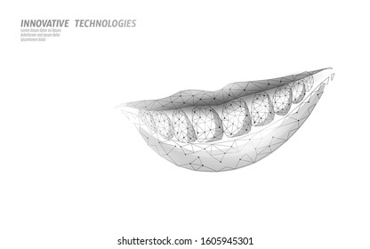 3D invisible orthodontic braces. Wonam smile tooth trainer. Dental theatment heath care medical banner. Low poly design dentist correction fix vector illustration