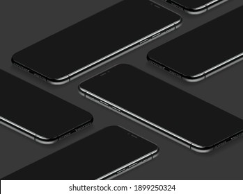 Vector de plantilla de mockup con perspectiva realista de teléfono móvil 3D sobre fondo negro