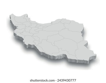 3d Iran white map with regions isolated on white background