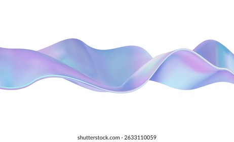 Fondo líquido de onda abstracta iridiscente 3D con Formas de fluidos de cinta de vidrio. Los Elementos holográficos de gradiente azul crean un flujo iridiscente y una textura suave. Diseño fluido suave sobre fondo blanco
