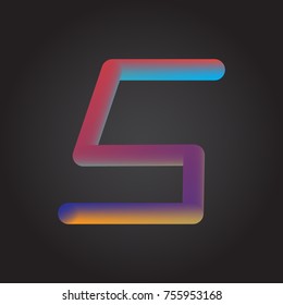 3d iridescent gradient letter 5. Vibrant gradient shape. Liquid color path. Typographic minimalistic element.