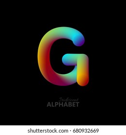 3d iridescent gradient letter G. Typographic minimalistic element. Vibrant gradient shape. Liquid color path. Creativity concept. Visual communication poster design. Vector illustration. Logo template