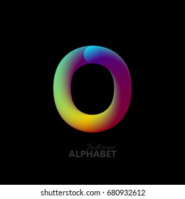 3d iridescent gradient letter O. Typographic minimalistic element. Vibrant gradient shape. Liquid color path. Creativity concept. Visual communication poster design. Vector illustration. Logo template