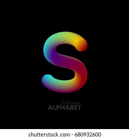 3d iridescent gradient letter S. Typographic minimalistic element. Vibrant gradient shape. Liquid color path. Creativity concept. Visual communication poster design. Vector illustration. Logo template