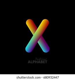 3d iridescent gradient letter X. Typographic minimalistic element. Vibrant gradient shape. Liquid color path. Creativity concept. Visual communication poster design. Vector illustration. Logo template