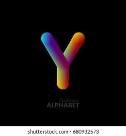 3d iridescent gradient letter Y. Typographic minimalistic element. Vibrant gradient shape. Liquid color path. Creativity concept. Visual communication poster design. Vector illustration. Logo template