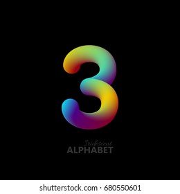 3d iridescent gradient number 3. Typographic minimalistic element. Vibrant gradient shape. Liquid color path. Creativity concept. Visual communication poster design. Figure three. Vector illustration