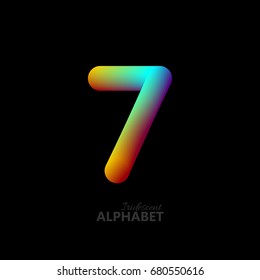 3d iridescent gradient number 7. Typographic minimalistic element. Vibrant gradient shape. Liquid color path. Creativity concept. Visual communication poster design. Figure seven. Vector illustration