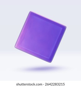 Cubo de holograma iridiscente 3D, cuadrado, paralelepípedo. Representar la figura de geometría en colores púrpura, rosa, azul. Ilustración vectorial aislada en blanco para proyectos de diseño, exhibición del producto, presentación, ADV