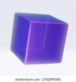 3d iridescent hologram cube, square, parallelepiped. Render geometry figure in purple, pink, blue colors. Vector illustration isolated on white for design projects, product display, presentation, adv