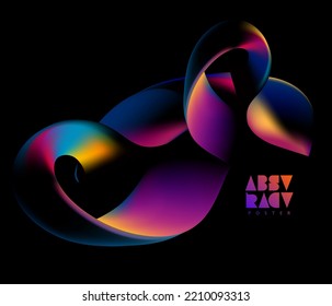 3D iridescent twisted line. Liquid geometric shapes. Abstract vector design element