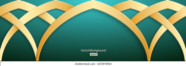 3d islamic background with golden curves, Islamic design with altars