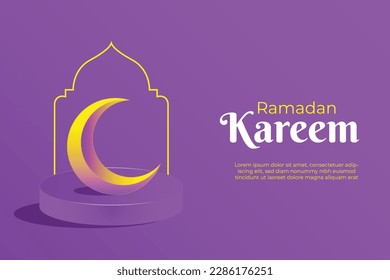 3d Islamic podium display purple and yelow colored, Ramadan kareem 